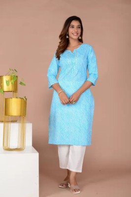 Enchara Women Printed A-line Kurta(Light Blue, White)