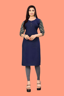 Coft Women Solid Straight Kurta(Dark Blue)