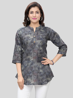 Saree Swarg Women Printed A-line Kurta(Grey)