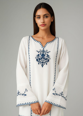 ABC Women Embroidered Straight Kurta(White)