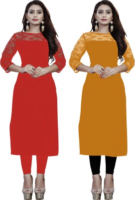 Dream Beauty Fashion Women Self Design Straight Kurta(Red)