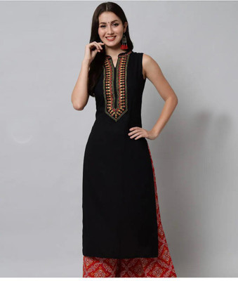 Daneen Women Embroidered Straight Kurta(Black)
