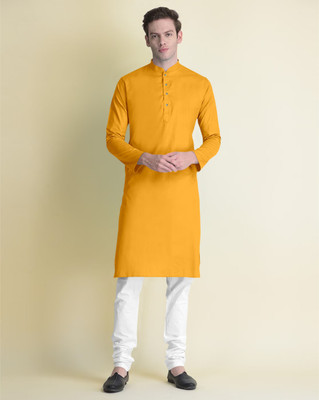 JENZEE Fashion Men Solid Straight Kurta(Orange)