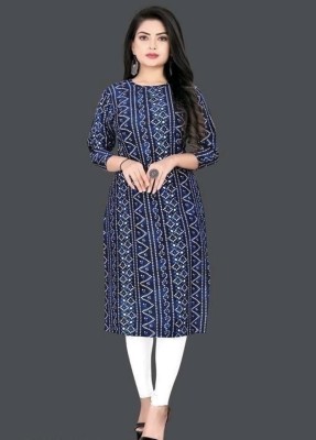 YAGNIK FASHION Women Printed Straight Kurta(Blue)