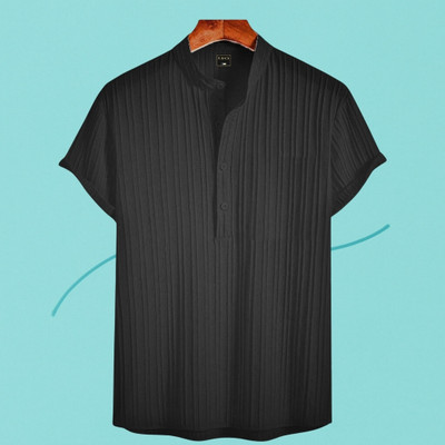 Look Trendy Men Printed Straight Kurta(Black)