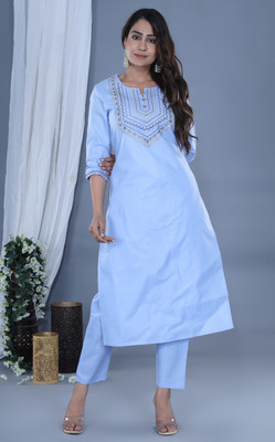 SHIV ALI APPARELS Women Embroidered Straight Kurta(Light Blue)
