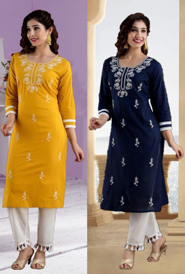 SISTO Women Chikan Embroidery Straight Kurta(Multicolor)