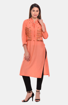 kritya Women Embroidered Straight Kurta(Pink)