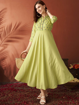 ANOUK Women Embroidered Anarkali Kurta(Green)