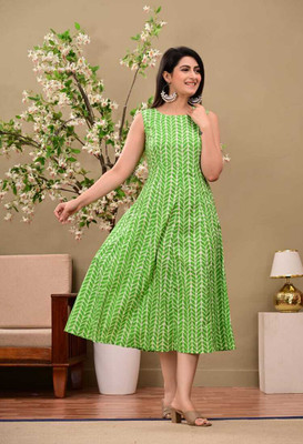 rainy rose Women Printed A-line Kurta(Green)
