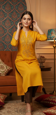 RABIX Women Floral Print A-line Kurta(Yellow)