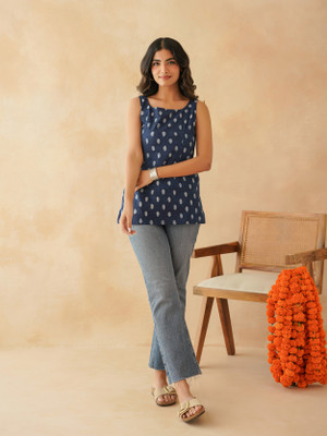 GOODHAND Women Printed Straight Kurta(Blue)