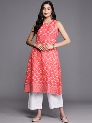 LIBAS Women Floral Print A-line Kurta(Orange)