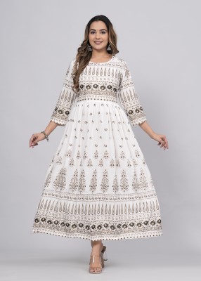 nwb Women Printed Anarkali Kurta(White, Black, Brown)