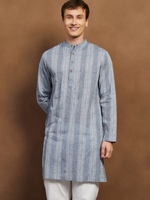 Melange by Lifestyle Men Striped Straight Kurta(Blue)