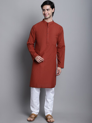 Aarsha Men Solid Straight Kurta(Orange)