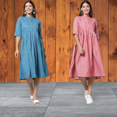 Houseofcommonk Women Striped Anarkali Kurta(Multicolor)