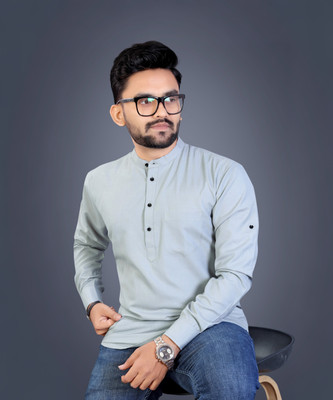 SPOQUE Men Solid Straight Kurta(Silver)