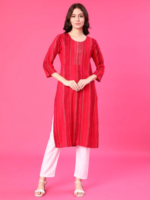 V-MART Women Striped, Self Design A-line Kurta(Red)
