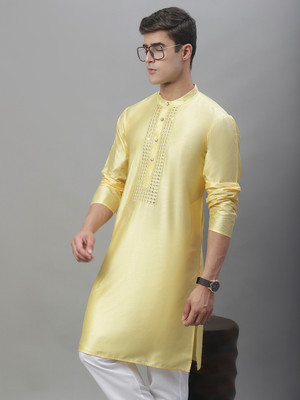 ANOUK Men Embroidered A-line Kurta(Yellow)