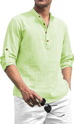 FireFish Men Solid A-line Kurta(Light Green)