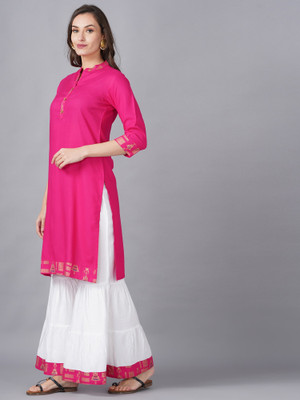 SUBH LAXMI Women Solid Straight Kurta(Pink)