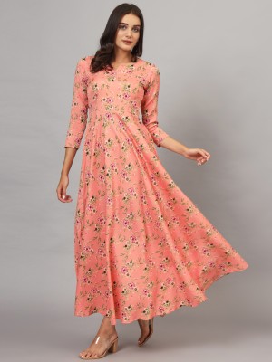 Dhakre fashion Women Floral Print Anarkali Kurta(Pink)