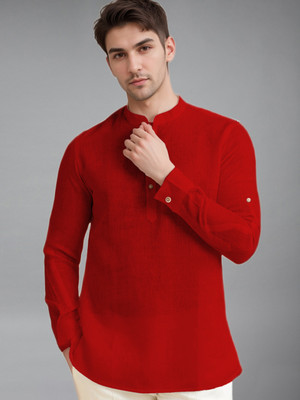 Apektra Men Solid Straight Kurta(Red)