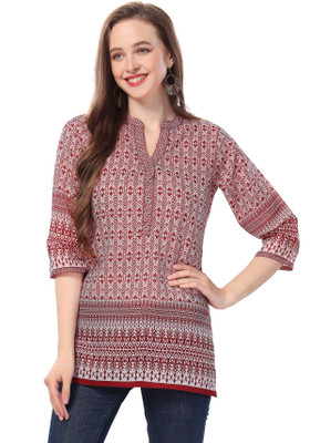 Keshubaba Women Printed Straight Kurta(Red)