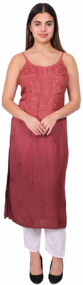 Noor Chikankari Women Chikan Embroidery Ethnic Dress Kurta(Maroon)