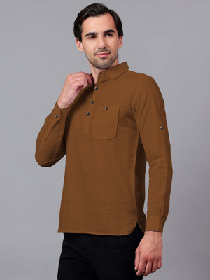 Yugnik Men Solid Straight Kurta(Brown)