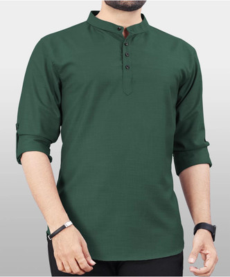 Shree Dutt Creation Men Solid Straight Kurta(Dark Green)