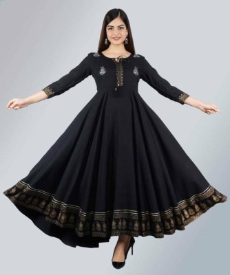 BISSOFASHION Women Embroidered Anarkali Kurta(Black)