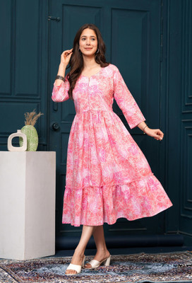 INSTA CRAFT Women Kalamkari Anarkali Kurta(Pink)