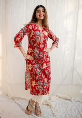 SARANSHI ENTERPRISES Women Printed Straight Kurta(Red)