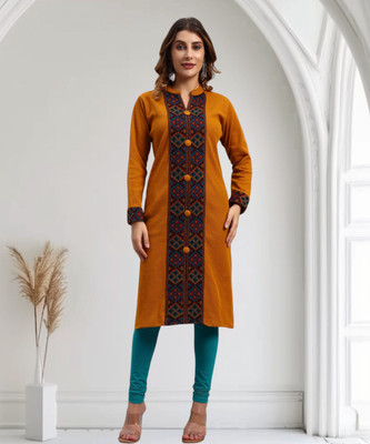 HEMLOCK Women Printed Straight Kurta(Orange)