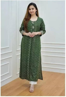 PaSAworld Women Printed A-line Kurta(Green)