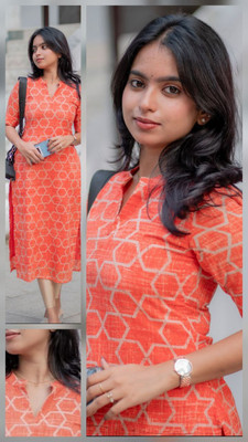 KRISHNA Women Floral Print A-line Kurta(Beige)