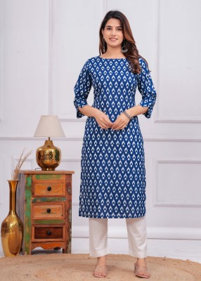 MEERANSHI LIVING Women Printed Straight Kurta(Blue)