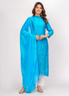 AD4U Women Self Design Ethnic Dress Kurta(Blue)