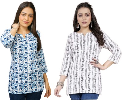 DMT Ethnic Casual Printed Women Blue, White Top