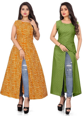 Modli 20 Fashion Women Printed Frontslit Kurta(Green)