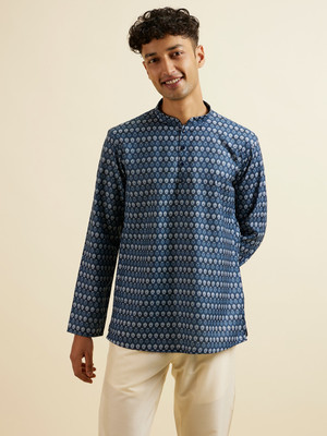 MANYAVAR Men Printed Straight Kurta(Blue)