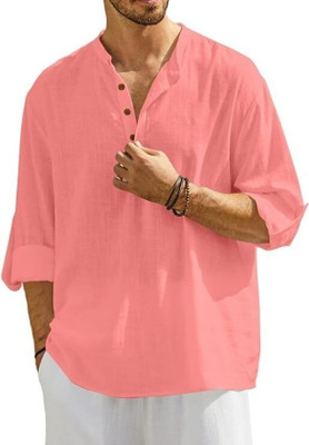 Amrit Trending Men Solid Straight Kurta(Pink)