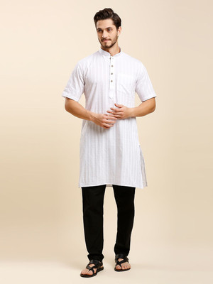 Rajubhai Hargovindas Men Woven Design A-line Kurta(White)