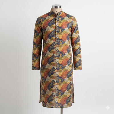 JASHUDI Men Printed, Geometric Print, Floral Print, Abstract Straight Kurta(Multicolor)