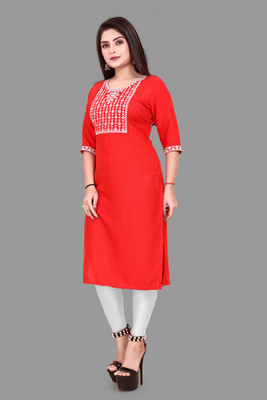 TITHIGARMENTS Women Embroidered A-line Kurta(Red)