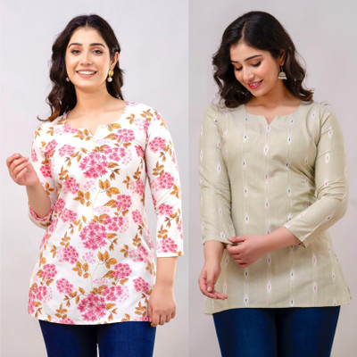 VROEGER Women Printed Straight Kurta(Multicolor)