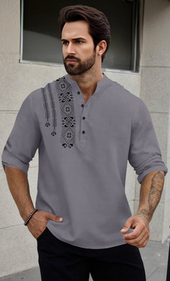 SPOQUE Men Solid Straight Kurta(Grey)