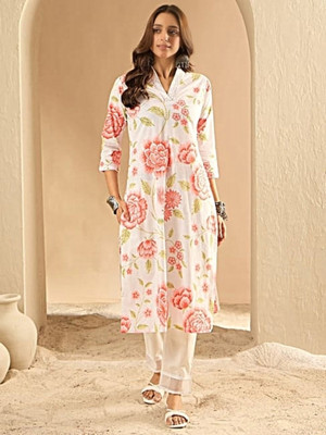 Shahi Fashion Women Printed Straight Kurta(White, Red)